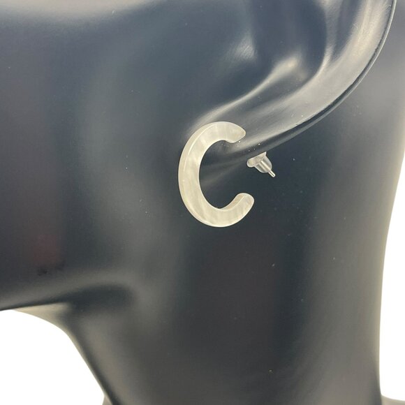 **Moon Stone Half Hoop C Shape Hanging Earrings - Picture 4 of 8